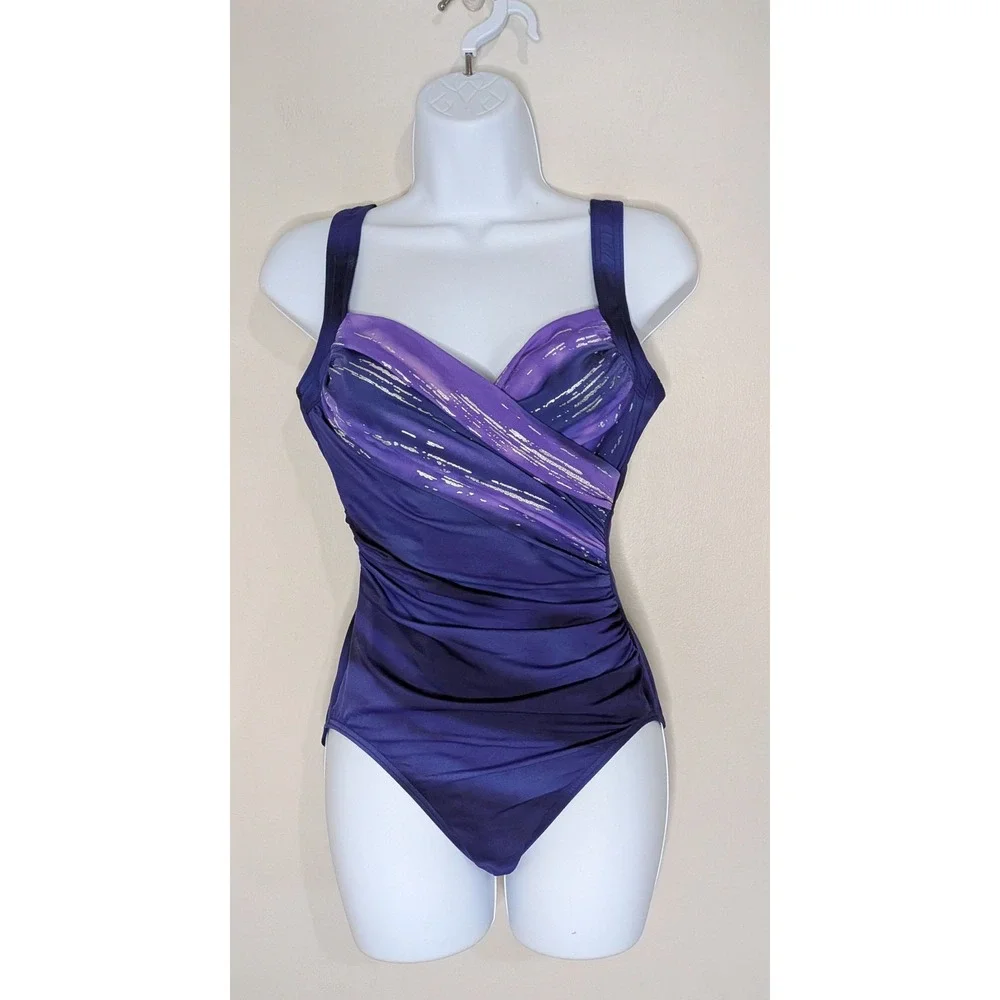 Miraclesuit Womens 10 Purple Ombre One Piece Swimsuit Tummy Control Ruching